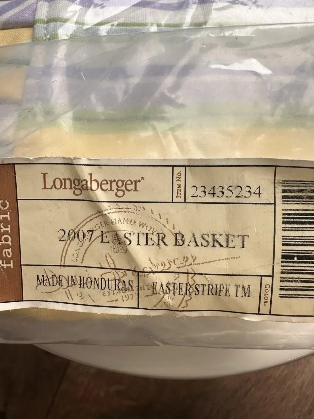 Vintage Longaberger 2007 Easter Basket Liner In Easter Stripe New Pastel